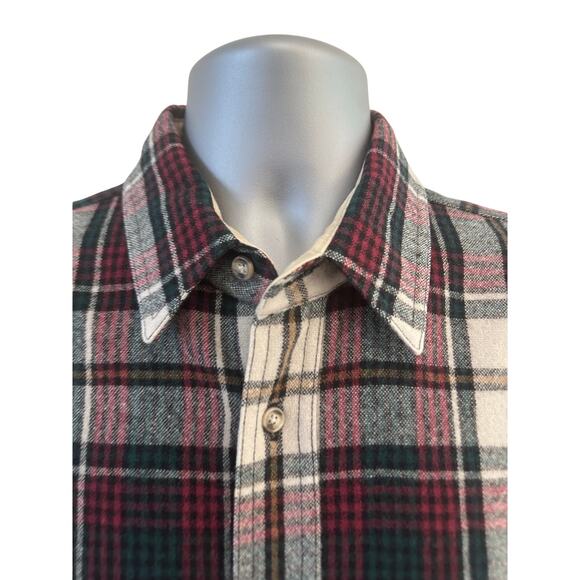 Eddie Bauer Men's Large 100% Wool Vintage 90's Red Green Tan Plaid Outdoor Shirt - Picture 2 of 10